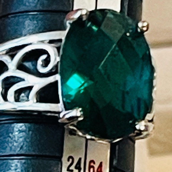Sterling Silver 925 Green Quartz Gemstone Filigree Ring Size 9.75-10 Jewelry - Picture 7 of 8